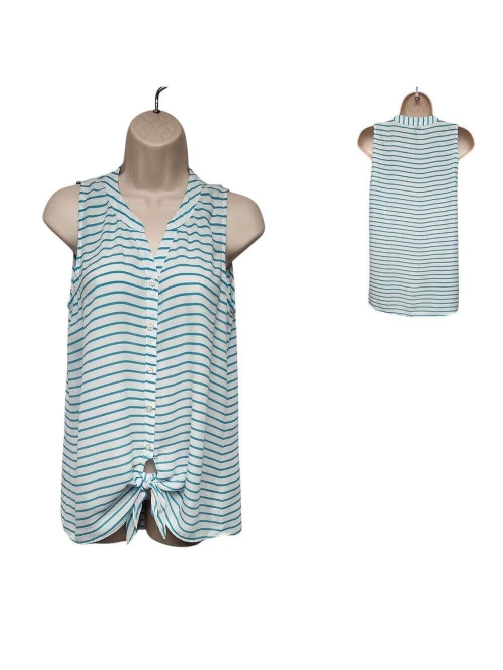 Maurices Striped Sleeveless Sheer White/Blue Tunic Blouse Size Small